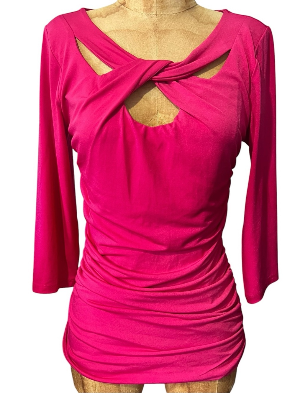 Jennifer Lopez Fuchsia Twist-Front 3/4 Sleeve Top EUC M